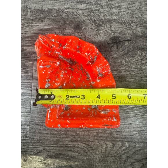 Vintage MCM Ashtray Trinket TROJAN HORSE HEAD~Ceramic Speckled Cherry Red Atomic - Picture 3 of 13